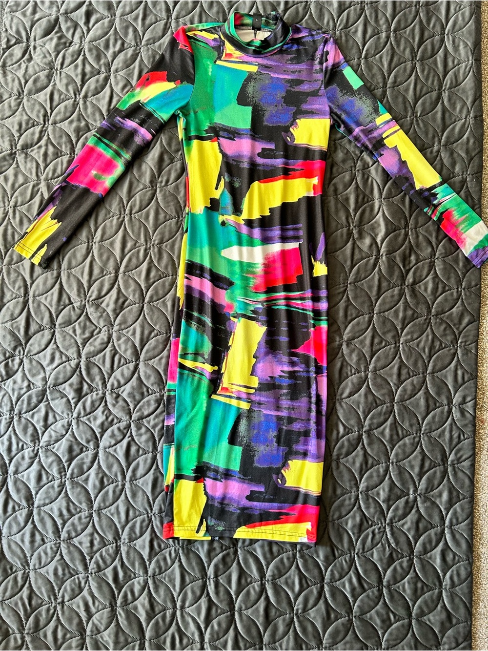 Colorblock Long Sleeve Midi Dress - Multi